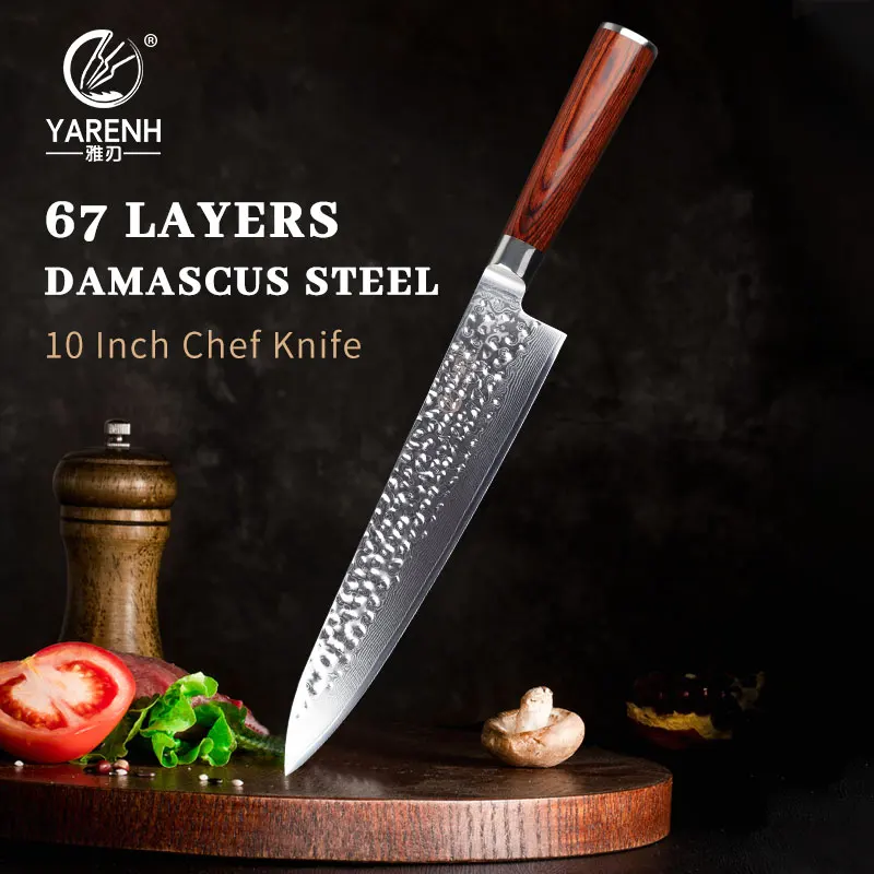 Yarenh 10 Inch Chef Knife 67 Layers Japanese Damascus High Carbon Stainless Steel Sharp Meat Vegetable Kitchen Cooking Knife
Yarenh 10 Inch Chef Knife 67 Layers Japanese Damascus High Carbon Stainless Steel Sharp Meat Vegetable Kitchen Cooking Knife