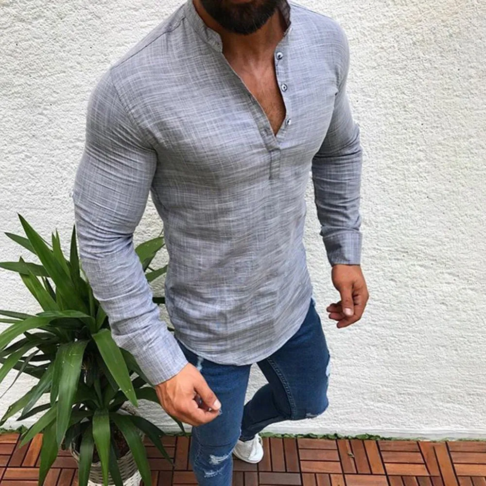 Men Summer Casual Solid Color Long Sleeve Tops Blouse Shirts Tees L~3XL Men Clothing Summer V Neck Bandage T Shirts Male 2021
Men Summer Casual Solid Color Long Sleeve Tops Blouse Shirts Tees L~3XL Men Clothing Summer V Neck Bandage T Shirts Male 2021