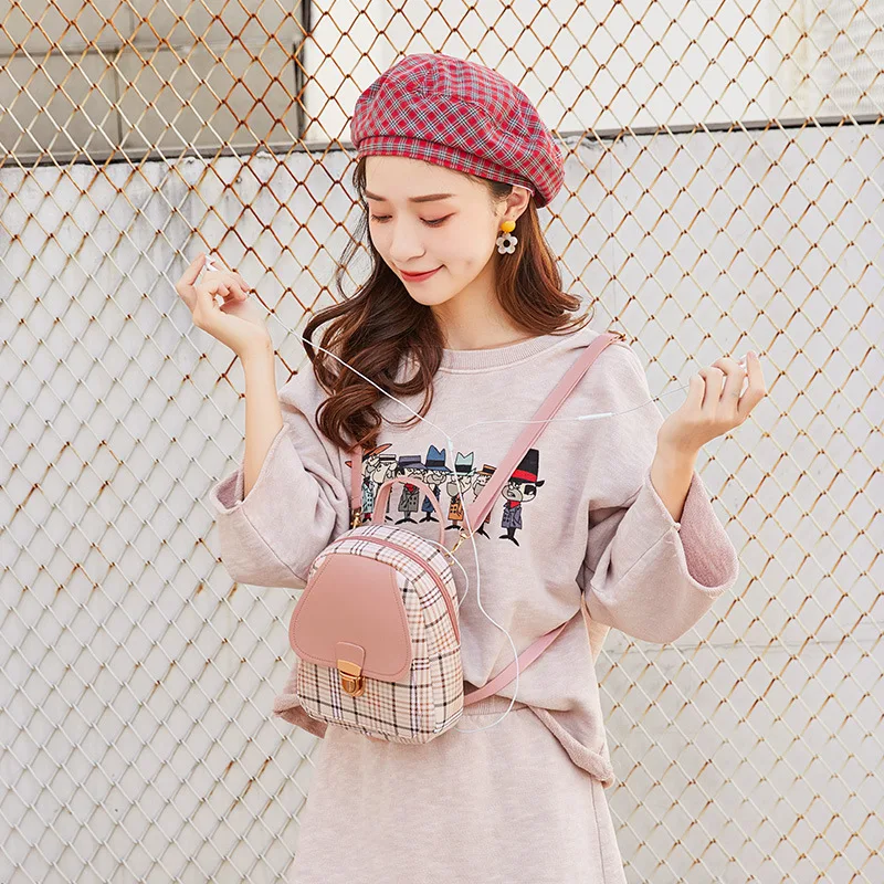 Mini Backpack Crossbody Bag Women Shoulder Phone Purse Korean Style New Trendy Female Bagpack for Teenage Girls Plaid Lady | Багаж и сумки