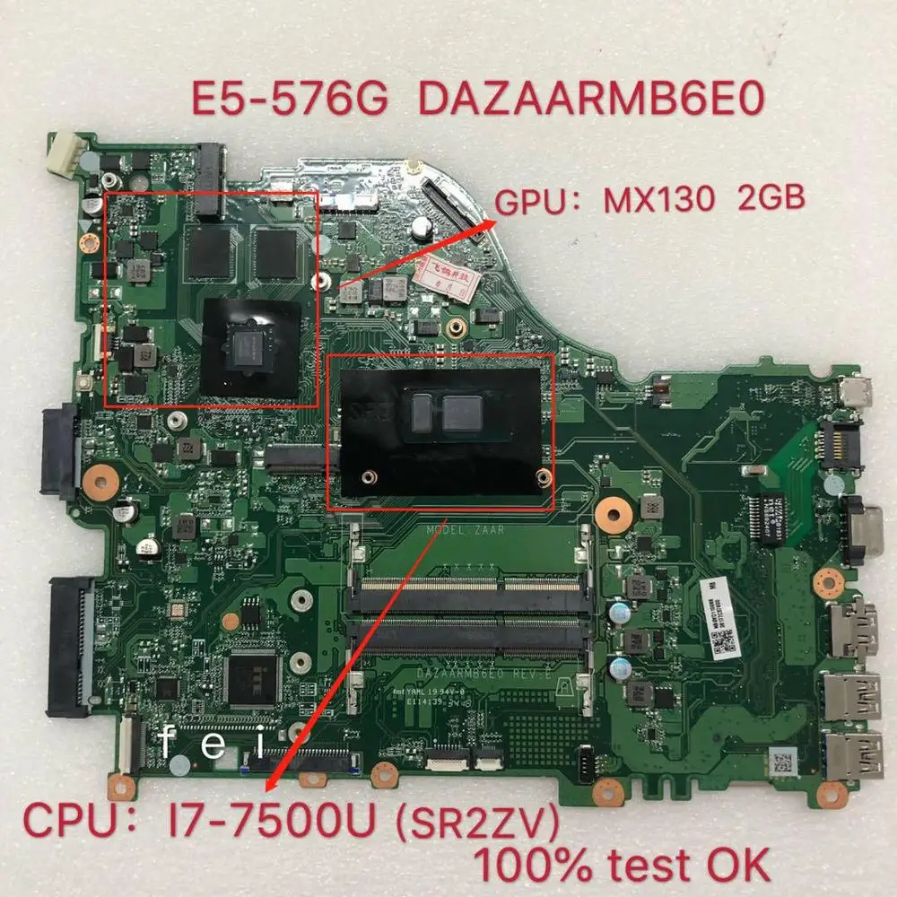 

E5-576 placa-mãe para acer E5-576G computador portátil zaar dazaarmb6e0 cpu: I7-7500U gpu: mx130 2 gb ddr3 100% teste ok