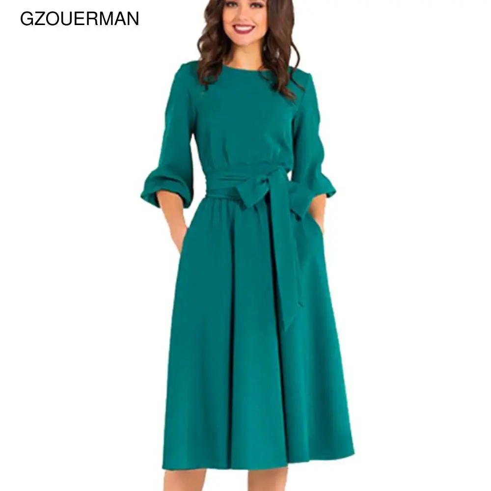 New Fashion Women Short Sleeve O-neck Solid Color Lace Up Waist Slim A-line Dress Casual OL Professional Dress
New Fashion Women Short Sleeve O-neck Solid Color Lace Up Waist Slim A-line Dress Casual OL Professional Dress