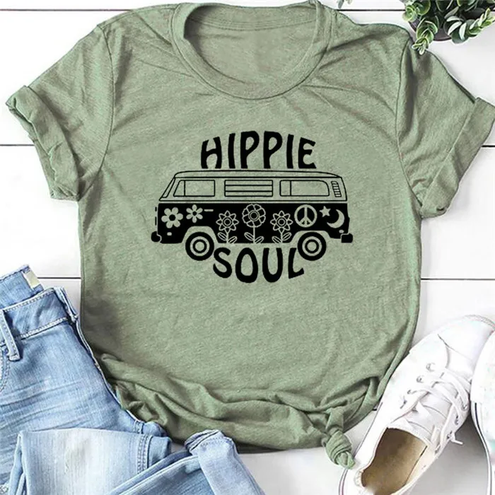 Women Hippie Soul Car Floral Green Tee Casual Top Summer Letter Ladies Short Sleeve Hipster Funny T-Shirt
Women Hippie Soul Car Floral Green Tee Casual Top Summer Letter Ladies Short Sleeve Hipster Funny T-Shirt
