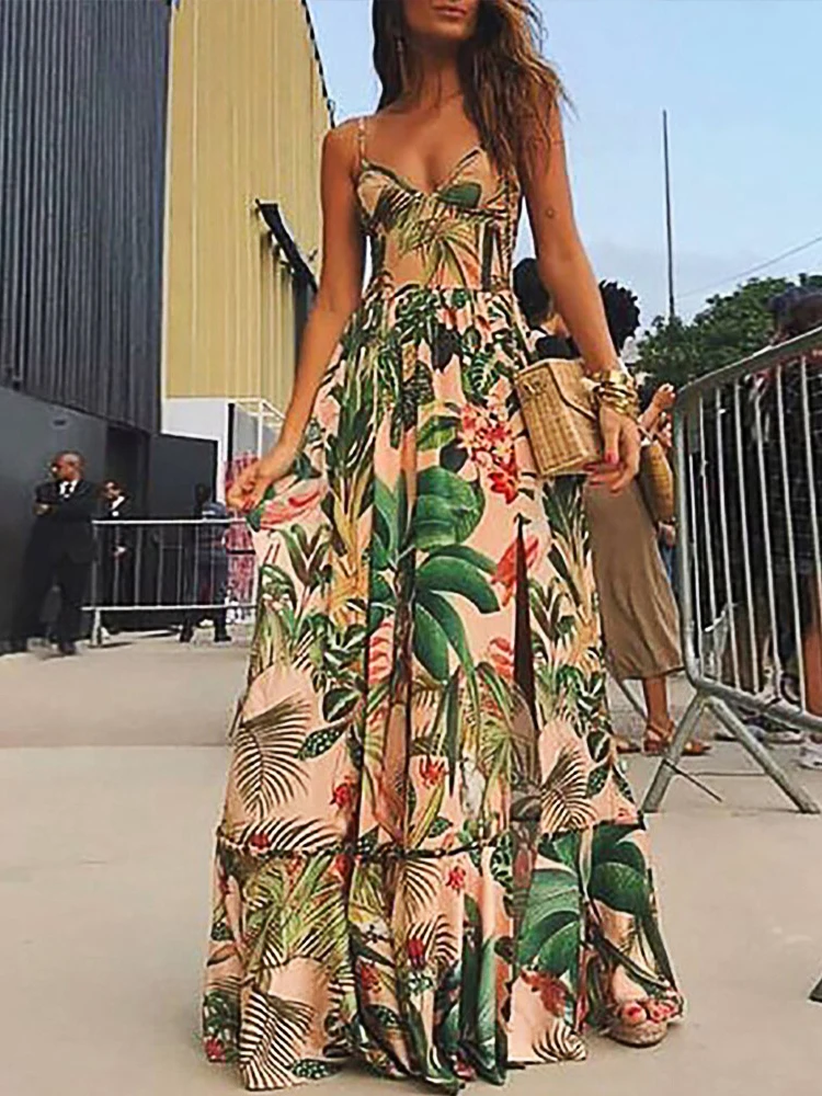 Evening Dress Beach Party Ladies Floral Dress Y2K Sexy Tropical Print Thin Straps Ruffled Hem Long Skirt
Evening Dress Beach Party Ladies Floral Dress Y2K Sexy Tropical Print Thin Straps Ruffled Hem Long Skirt