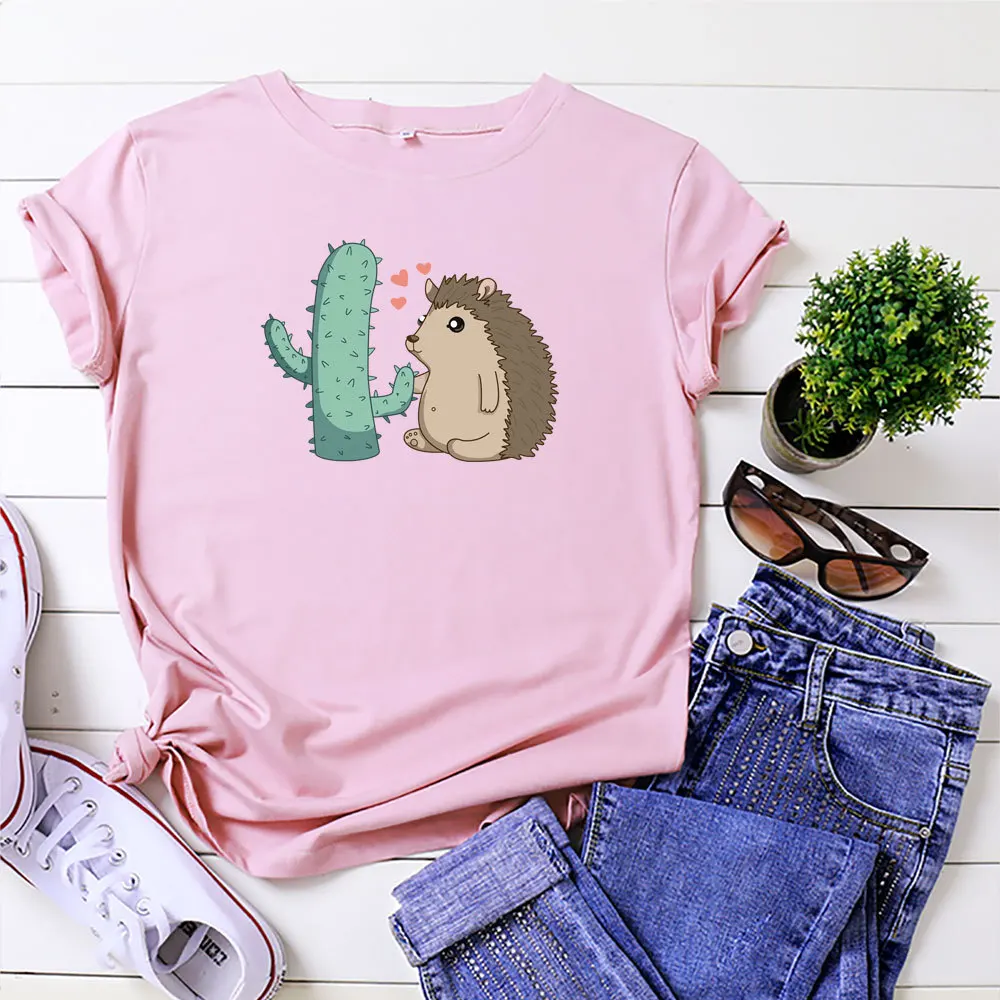 100% Cotton Summer Funny Hedgehog Cactus Print Women's T-shirt O-Neck Harajuku Top Casual Female T shirt Oversized Size S-5XL
100% Cotton Summer Funny Hedgehog Cactus Print Women's T-shirt O-Neck Harajuku Top Casual Female T shirt Oversized Size S-5XL