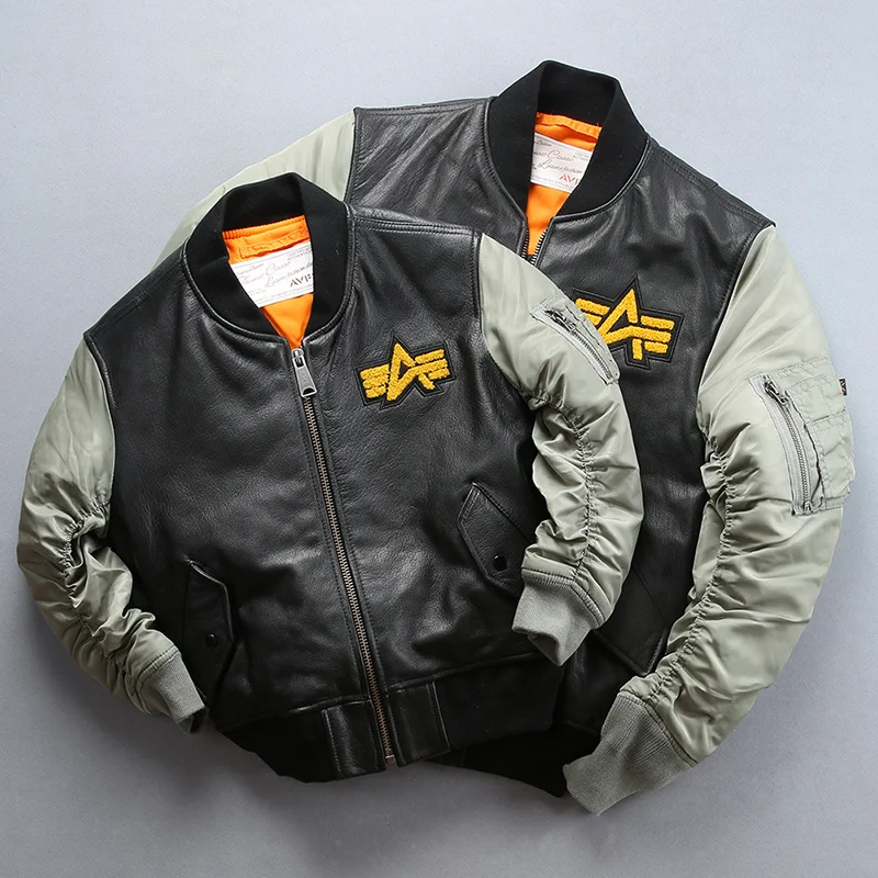 Мужская бейсбольная куртка с вышивкой, из натуральной кожи 
Мужская бейсбольная куртка с вышивкой, из натуральной кожи