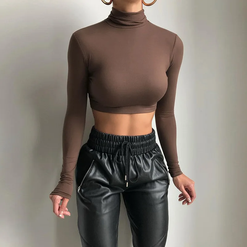 Long Sleeve Autumn Tops Women 2021 Solid Color Black White Short T-shirt Spring Turtleneck Harajuku Sexy Slim Ladies T-shirts
Long Sleeve Autumn Tops Women 2021 Solid Color Black White Short T-shirt Spring Turtleneck Harajuku Sexy Slim Ladies T-shirts
