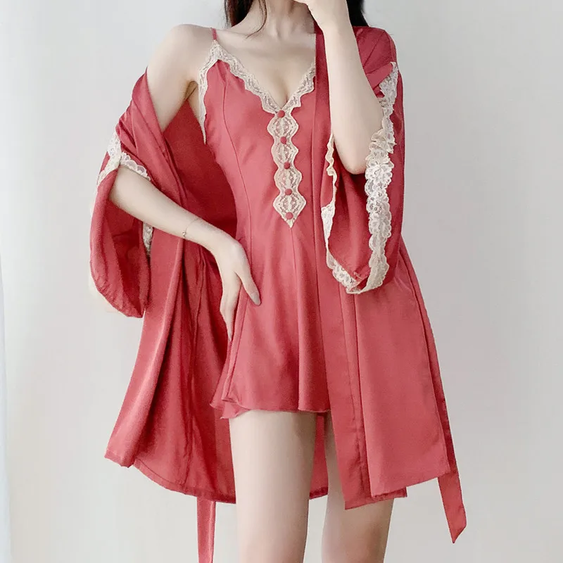 Sexy Robe Set Women Rayon Sleepwear Two Pieces Suit With Suspender Nightdress Summer Thin Kimono Bathrobe Gown Lounge Lingerie
Sexy Robe Set Women Rayon Sleepwear Two Pieces Suit With Suspender Nightdress Summer Thin Kimono Bathrobe Gown Lounge Lingerie