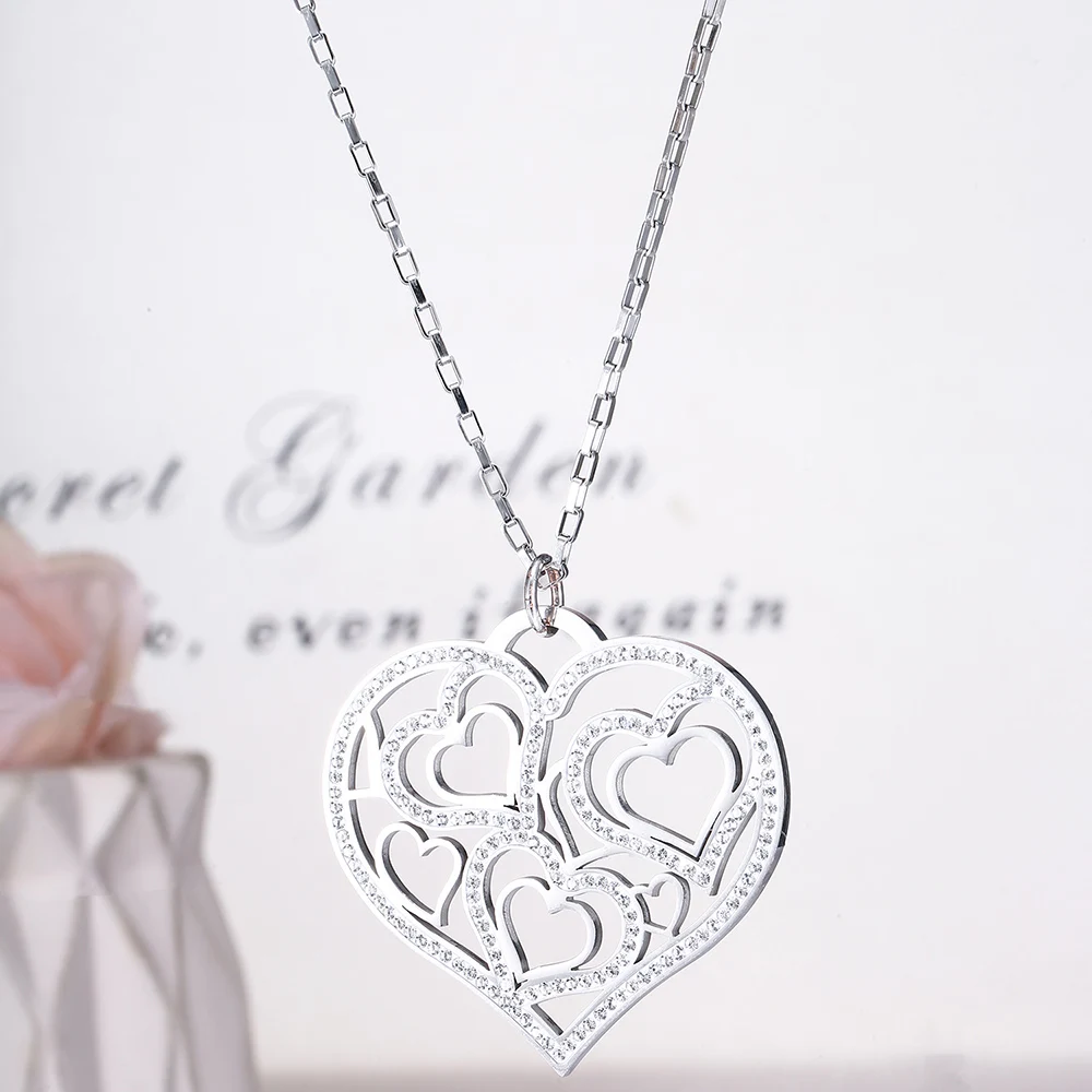 2020 Women Multiple Heart Pendant Necklace Long Crystal Charm Necklace Handmate Jewelry Wedding Party Gifts Collar de mujer
2020 Women Multiple Heart Pendant Necklace Long Crystal Charm Necklace Handmate Jewelry Wedding Party Gifts Collar de mujer