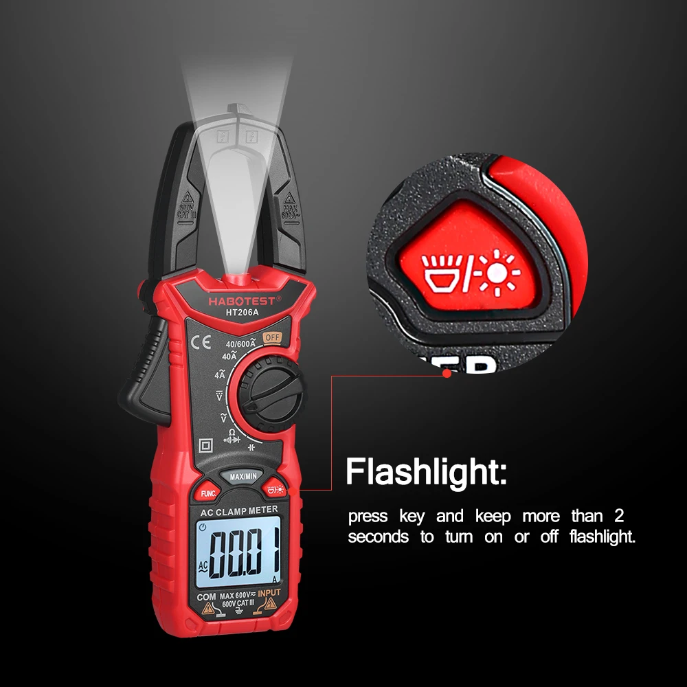 HABOTEST HT206 Digital Clamp Meter Multimeter AC DC Current Clamp Meter Multimeter Auto Range Voltmeter Resistance NCV Ohm Test
HABOTEST HT206 Digital Clamp Meter Multimeter AC DC Current Clamp Meter Multimeter Auto Range Voltmeter Resistance NCV Ohm Test
