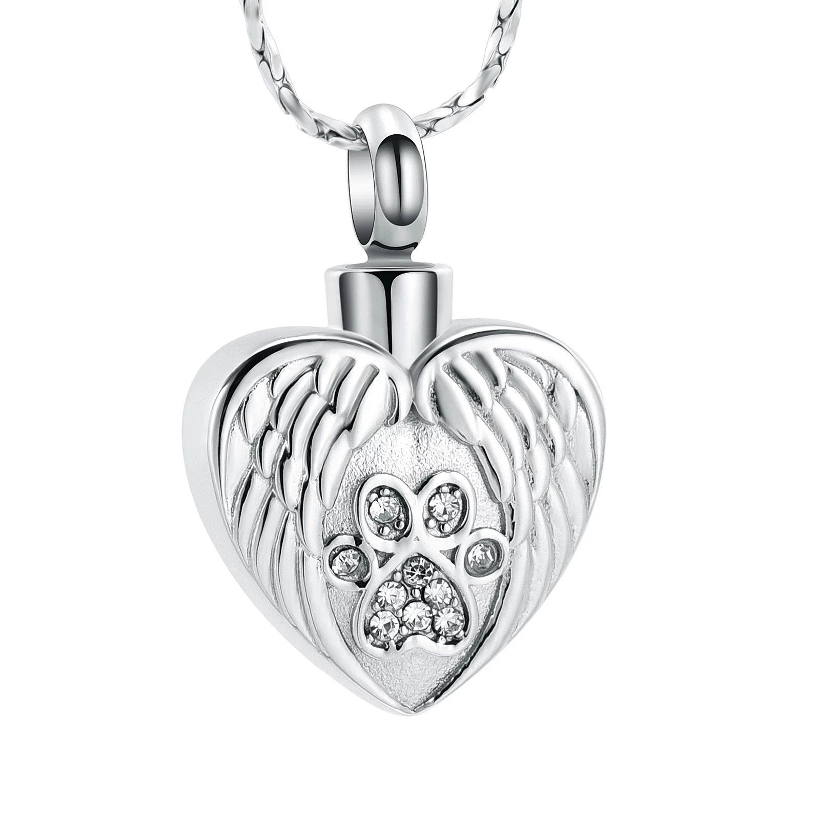 Pet Keepsake Jewelry Clear Crystal Dog Paw Wing Heart Stainless Steel Cremation Urn Necklace Memorial Pendant For Ashes
Pet Keepsake Jewelry Clear Crystal Dog Paw Wing Heart Stainless Steel Cremation Urn Necklace Memorial Pendant For Ashes