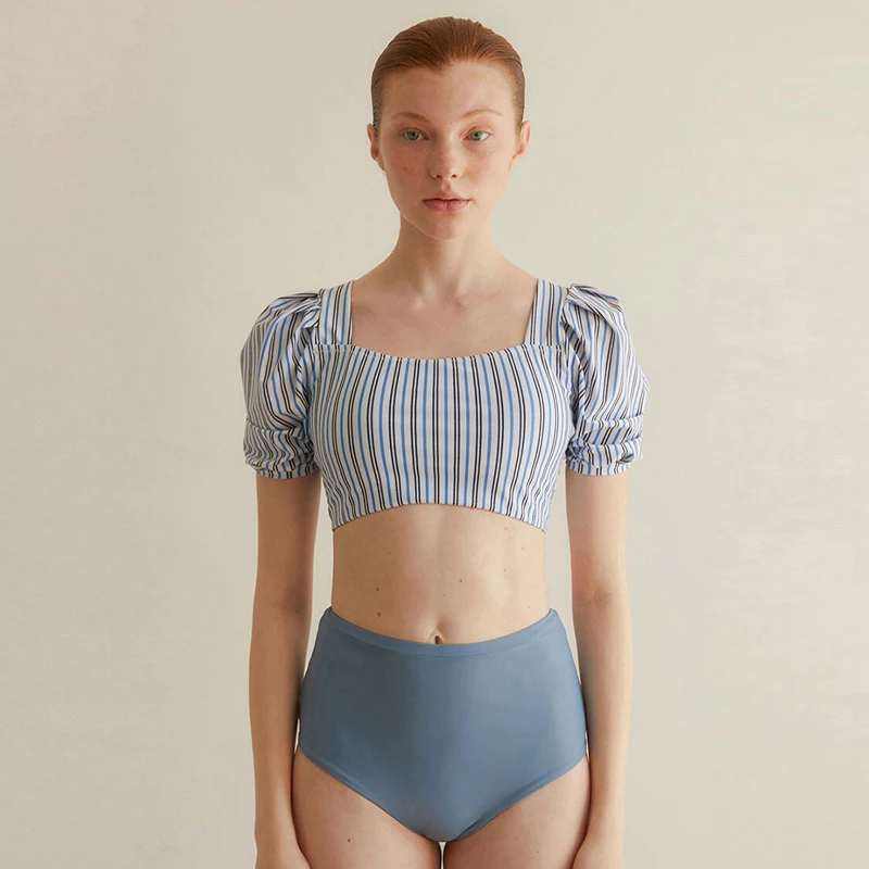 Women Bikini Set High Waisted Sexy Two Pieces Beach Wear Stripped Short Sleeves Tankini Set Swimsuit Girls Bathing Suit Padded
Women Bikini Set High Waisted Sexy Two Pieces Beach Wear Stripped Short Sleeves Tankini Set Swimsuit Girls Bathing Suit Padded