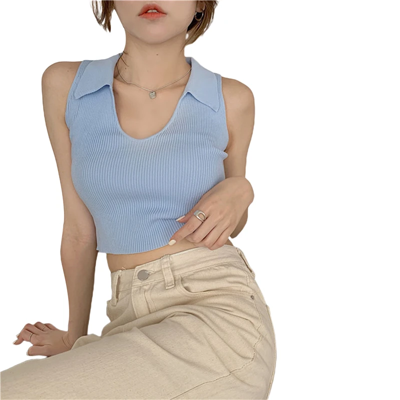 2021 Hirigin Women's Lapel Tank Tops Casual Sleeveless Solid Color Rib Knitted Slim Fit Crop Tops For Kawaii Girl
2021 Hirigin Women's Lapel Tank Tops Casual Sleeveless Solid Color Rib Knitted Slim Fit Crop Tops For Kawaii Girl