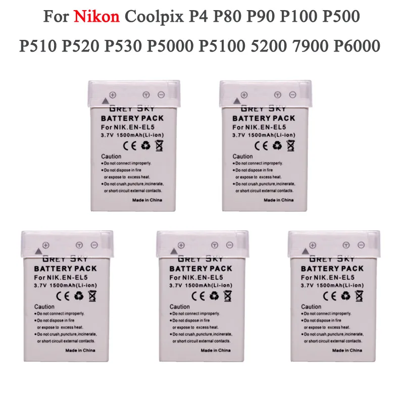 5 шт. 1500 мАч EN-EL5 ENEL5 EN EL5 батарея для камеры NIKON Coolpix P530 P520 P510 P100 P500 P5100 P5000 P6000 P90 P80 Camera s