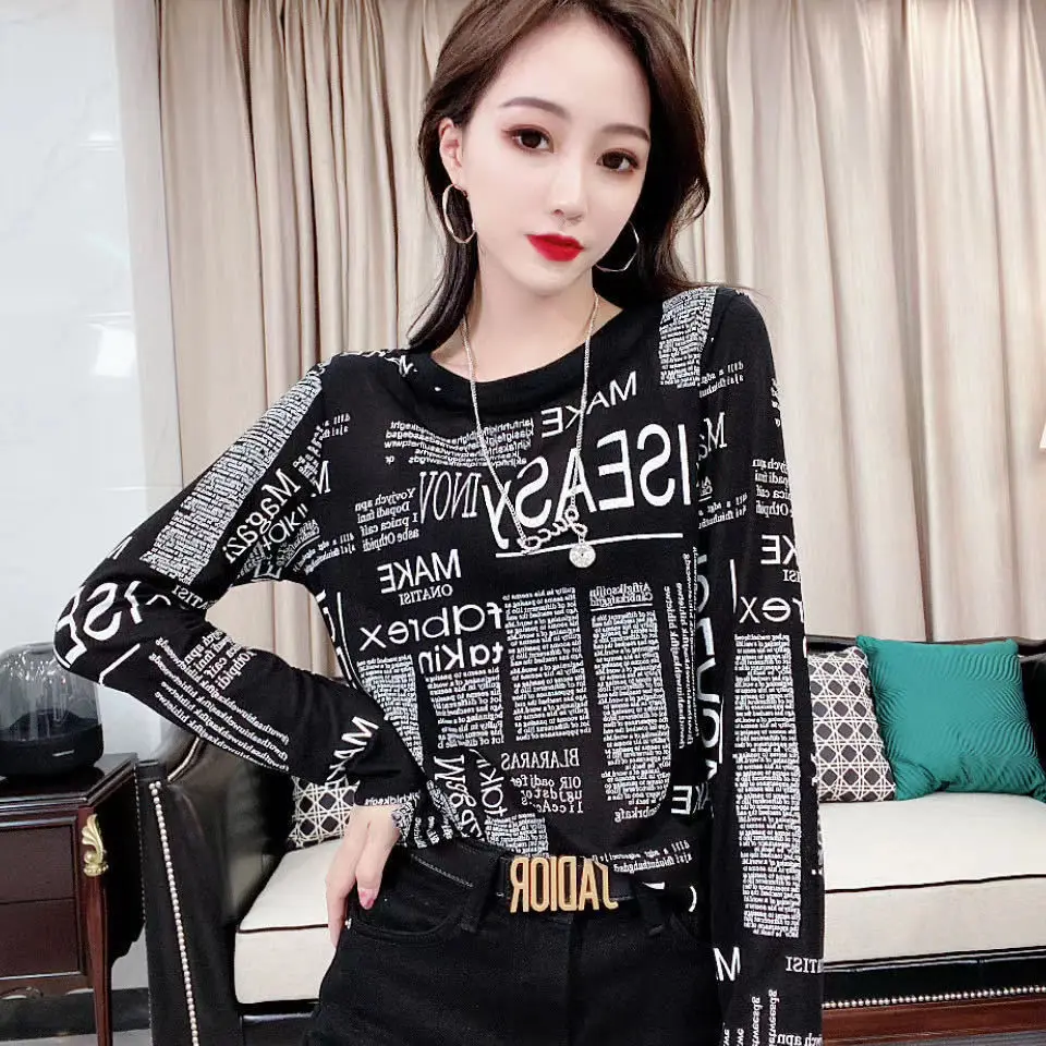 Plus velvet/no velvet autumn and winter new fashion print slim long sleeve t-shirt round neck slim bottom shirt women tide
Plus velvet/no velvet autumn and winter new fashion print slim long sleeve t-shirt round neck slim bottom shirt women tide
