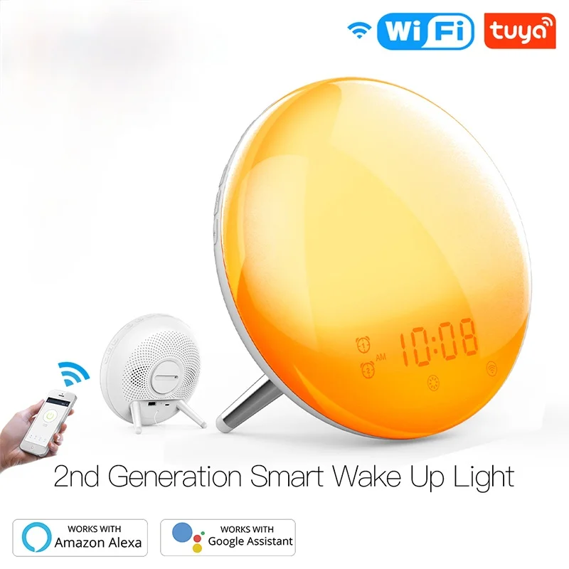 WiFi Smart Wake Up Light Workday Clock Sunrise/Sunset Simulation 4 Alarms Works with Alexa Google Home Tuya App Remote Control
WiFi Smart Wake Up Light Workday Clock Sunrise/Sunset Simulation 4 Alarms Works with Alexa Google Home Tuya App Remote Control