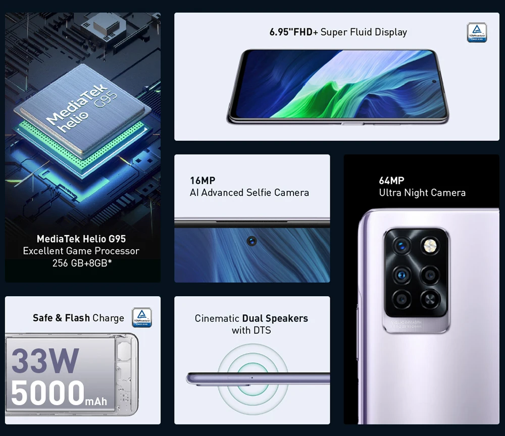 Смартфон Infinix Note 10 Pro телефон с NFC дисплей 6 95 дюйма 33 Вт аккумулятор 5000 Helio G95 камера