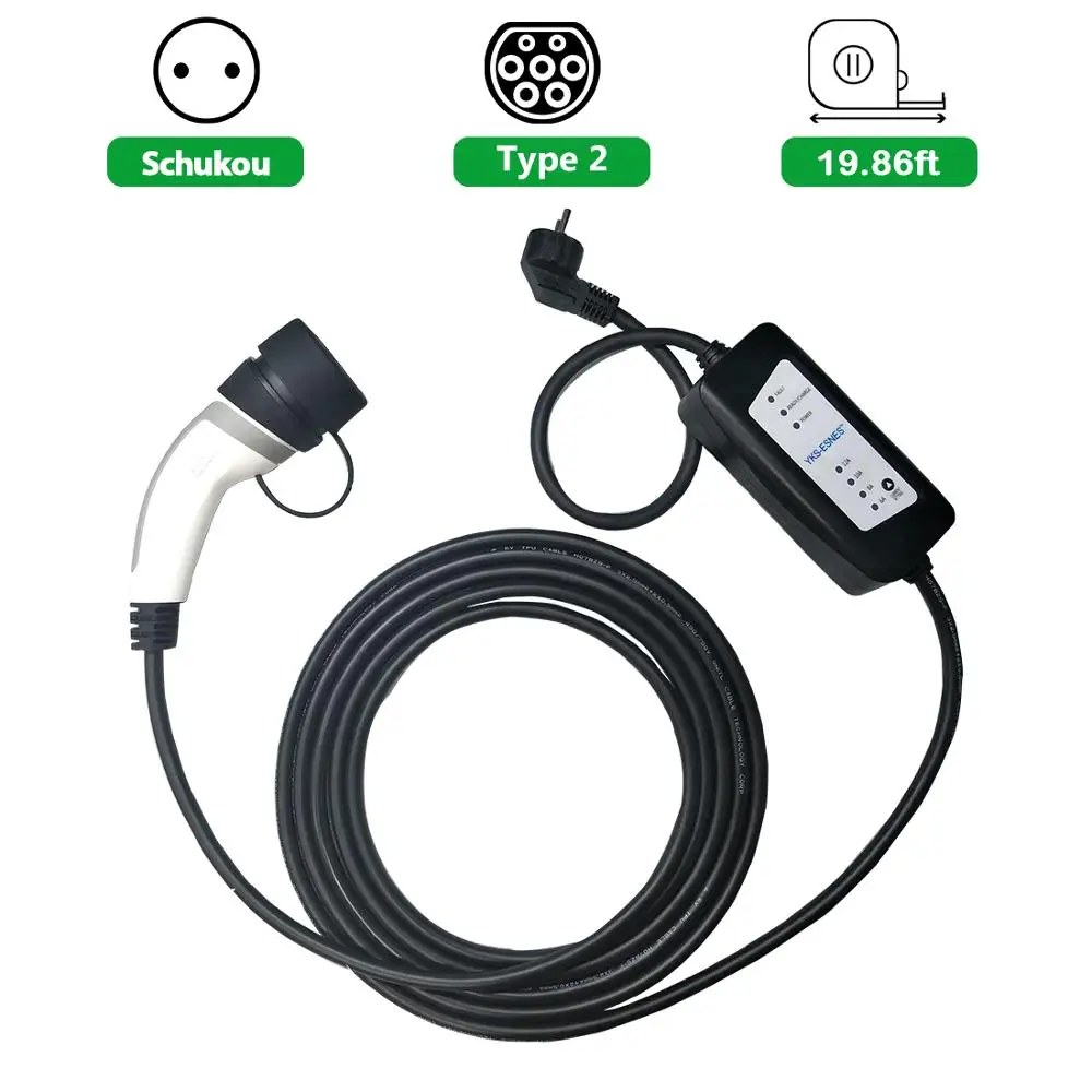 YKS ESNES EVSE портативное зарядное устройство для электромобилей IEC62196 6A 8A 10A 13A 16A