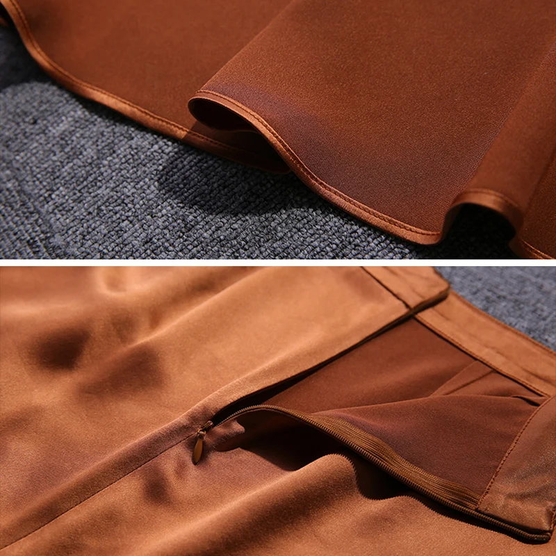 High Guality Women Long Skirt Feminina Acetate Silk Satin Ruffled Fishtail Jupe Ladies Silky Asymmetry Golden Brown Rokken
High Guality Women Long Skirt Feminina Acetate Silk Satin Ruffled Fishtail Jupe Ladies Silky Asymmetry Golden Brown Rokken