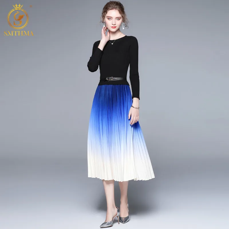 SMTHMA Autumn New Fashion Runway Vintage Knitted Patchwork Dress Women Long Sleeve Gradient Pleated Midi Dresses Vestidos
SMTHMA Autumn New Fashion Runway Vintage Knitted Patchwork Dress Women Long Sleeve Gradient Pleated Midi Dresses Vestidos