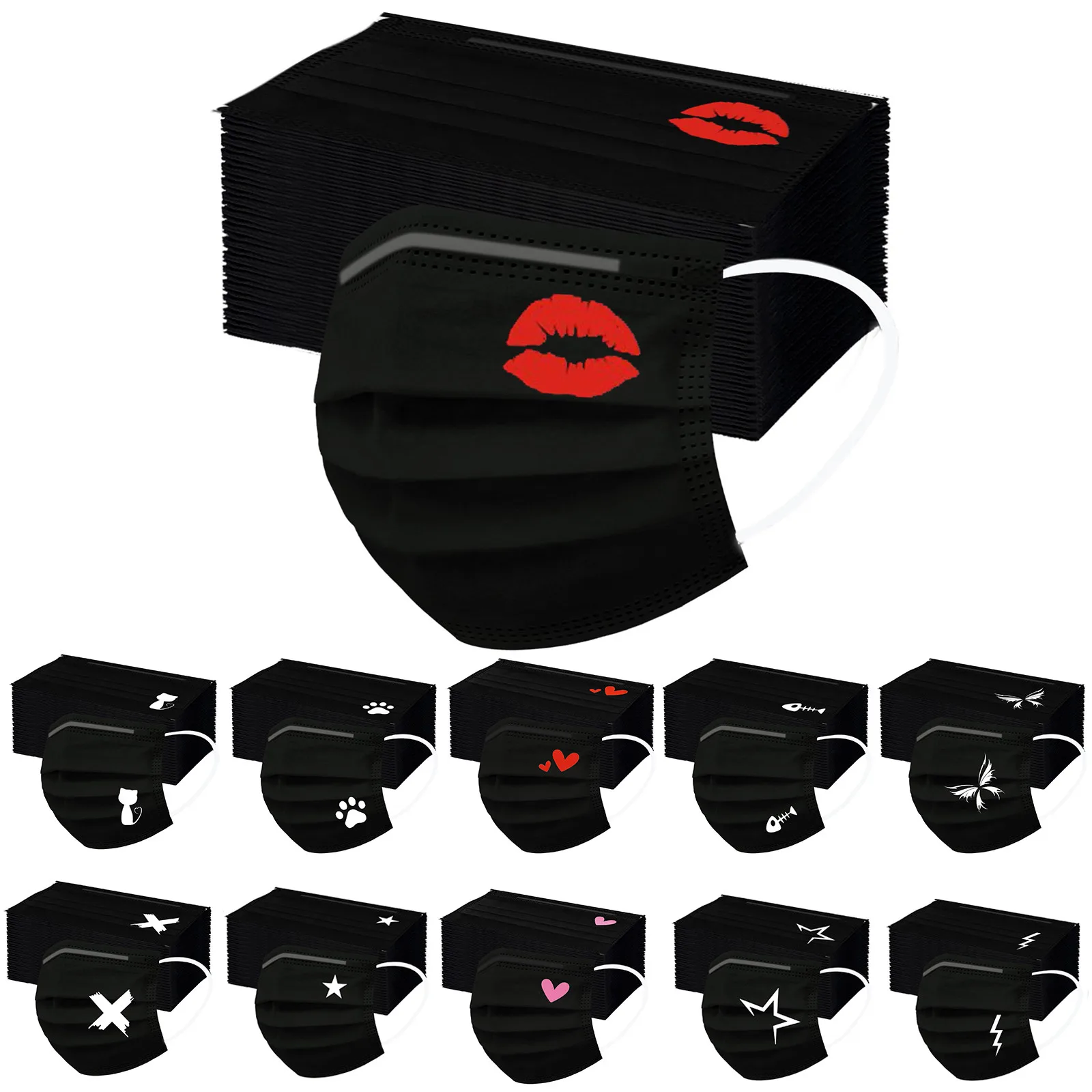 50pcs Black Mask Adult Heart Print Disposable Protective Face Mask Women Breathable Mouth Masks Industrial 3ply Ear Loop Mask
50pcs Black Mask Adult Heart Print Disposable Protective Face Mask Women Breathable Mouth Masks Industrial 3ply Ear Loop Mask