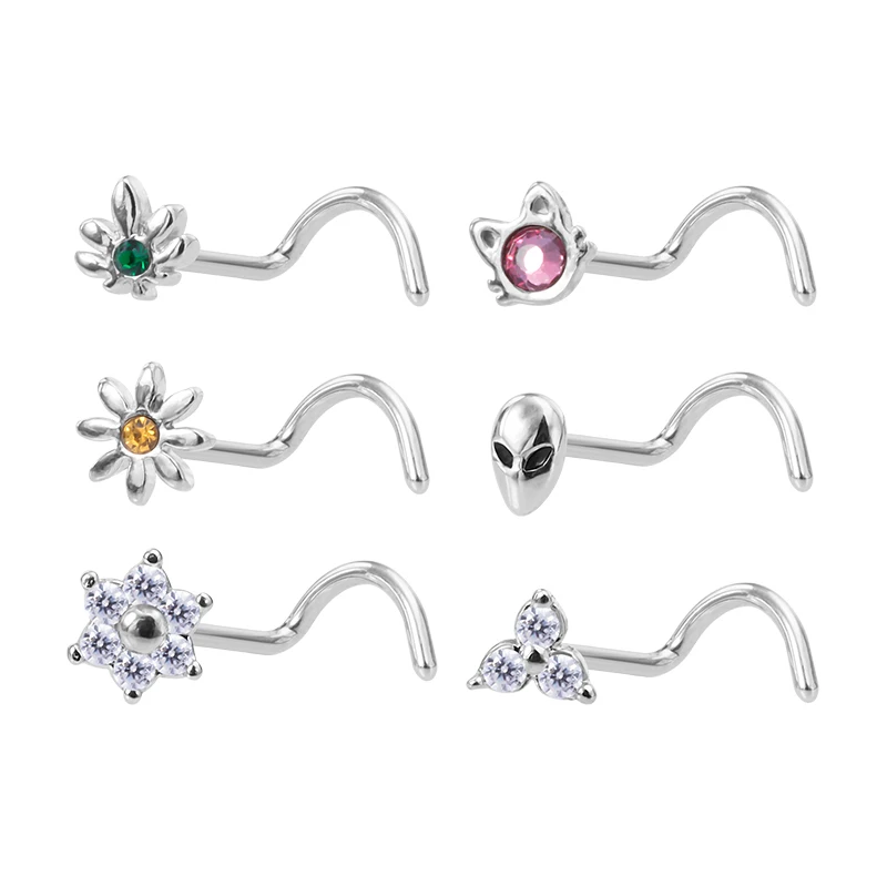 1PC 20g Surgical Steel Nose Stud Ring Nose Piercing for Women Cat Alien Flower Leaf CZ Inlaid Nose Screw Rings Body Jewelry Gift
1PC 20g Surgical Steel Nose Stud Ring Nose Piercing for Women Cat Alien Flower Leaf CZ Inlaid Nose Screw Rings Body Jewelry Gift