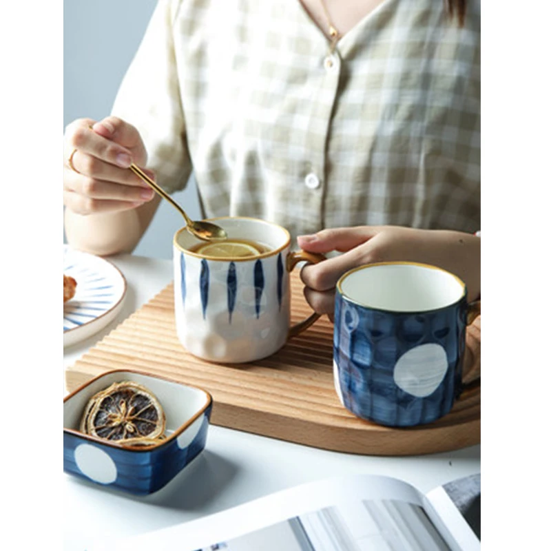 

Jusen 350ML Japanese Style Ceramic Handgrip Mugs Drinkware Multiple Color Porcelain Milk Lemon Juice Cup Coffee Cup Kitchen