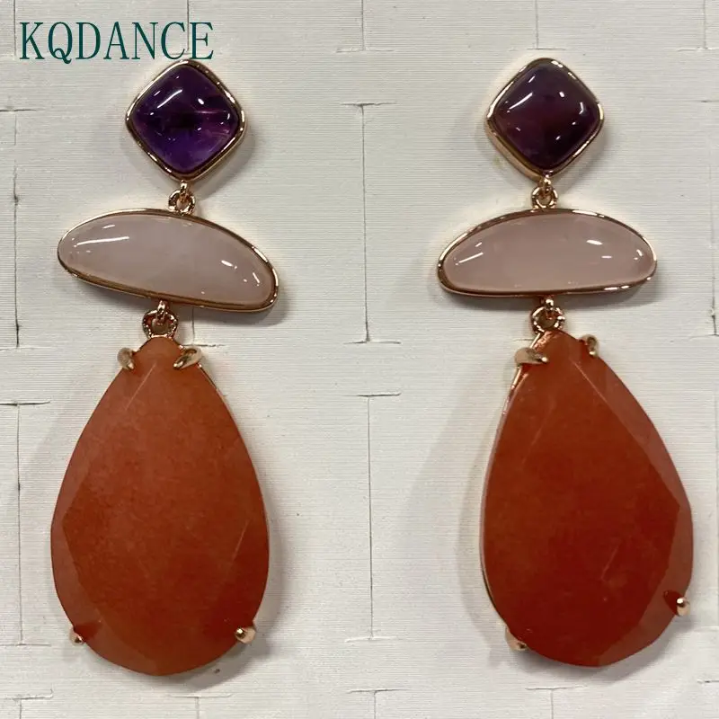 Geometric Gemstone Amethyst Pink Quartz Orange Natural Stone Long Drop Earrings Sterling Silver 925 Ear Needle for Women
Geometric Gemstone Amethyst Pink Quartz Orange Natural Stone Long Drop Earrings Sterling Silver 925 Ear Needle for Women