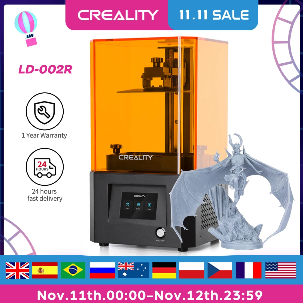 CREALITY 3D LCD Resin UV LD-002R 3D Printer 2K LCD HD Screen Off-line Print Molding Size 4.69*2.56*6.3 In
CREALITY 3D LCD Resin UV LD-002R 3D Printer 2K LCD HD Screen Off-line Print Molding Size 4.69*2.56*6.3 In