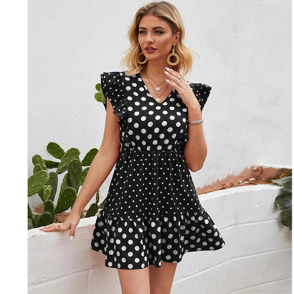 Women Printed Polka Dot Summer Dress Elegant Ladies V-neck Ruffled Sleeveless Stitching Party Dress Boho Style Vacation Sundress
Women Printed Polka Dot Summer Dress Elegant Ladies V-neck Ruffled Sleeveless Stitching Party Dress Boho Style Vacation Sundress