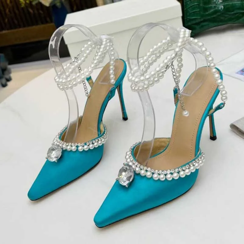 Crystal High Heels Women Pumps Ankle Strap Pearl Chain Woman Slingbacks String Bead Party Wedding Shoes Women Sweet Sandals New
Crystal High Heels Women Pumps Ankle Strap Pearl Chain Woman Slingbacks String Bead Party Wedding Shoes Women Sweet Sandals New