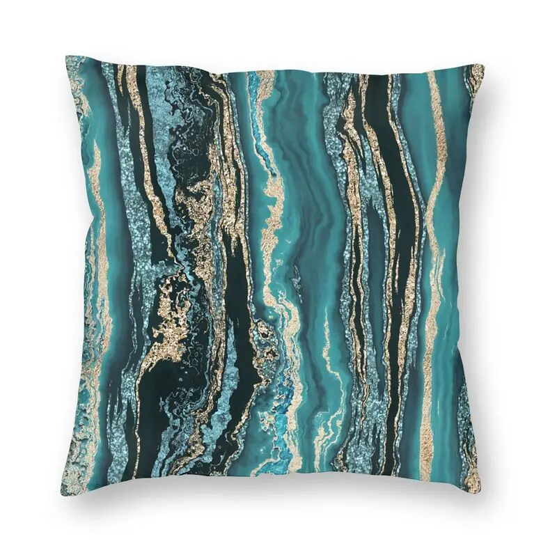 

Turquoise Gold Sparkling Luxury Marble Gemstone Art Cushion Cover Sofa Living Room Square Throw Pillow Case 45x45
