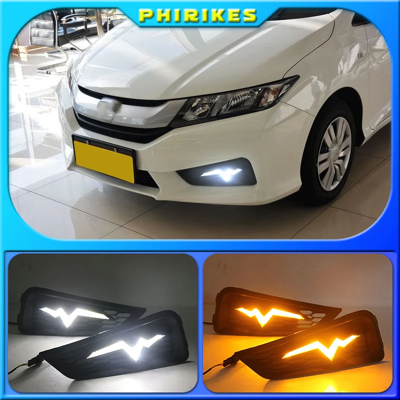 For Honda City 2015 2016 fog lamp cover drl with yellow turn signal light car styling LED daytime Running Lights
For Honda City 2015 2016 fog lamp cover drl with yellow turn signal light car styling LED daytime Running Lights