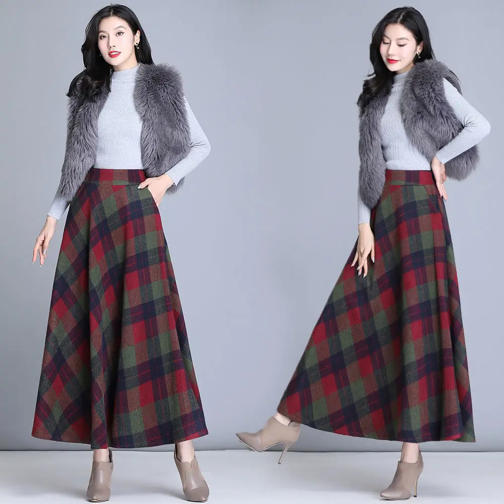 Women 2022 Autumn Winter Vintage Plaid Woolen Skirts Female High Waist Warm A-Line Pleated Skirt Fashion Elegant Maxi Skirt C35
Women 2022 Autumn Winter Vintage Plaid Woolen Skirts Female High Waist Warm A-Line Pleated Skirt Fashion Elegant Maxi Skirt C35