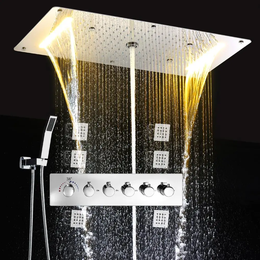 Europe Style Spa Massage Side Jets Faucet System Warm White LED Shower Panel Thermostatic Diverter Mixer
Europe Style Spa Massage Side Jets Faucet System Warm White LED Shower Panel Thermostatic Diverter Mixer