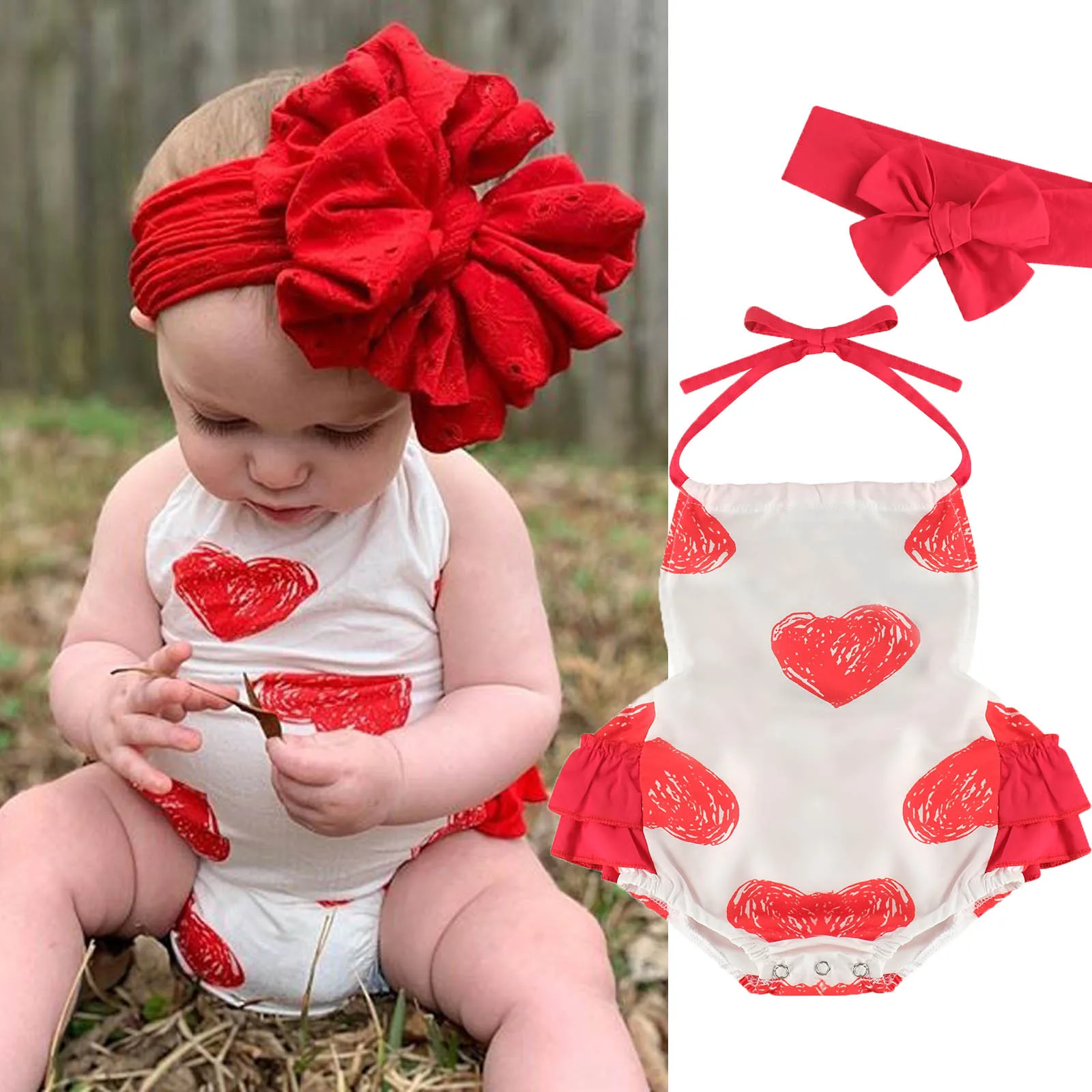 Summer Baby Girls Valentine's Day Bodysuit Toddler Heart Print Backless Jumpsuits + Headband 0-24Months
Summer Baby Girls Valentine's Day Bodysuit Toddler Heart Print Backless Jumpsuits + Headband 0-24Months