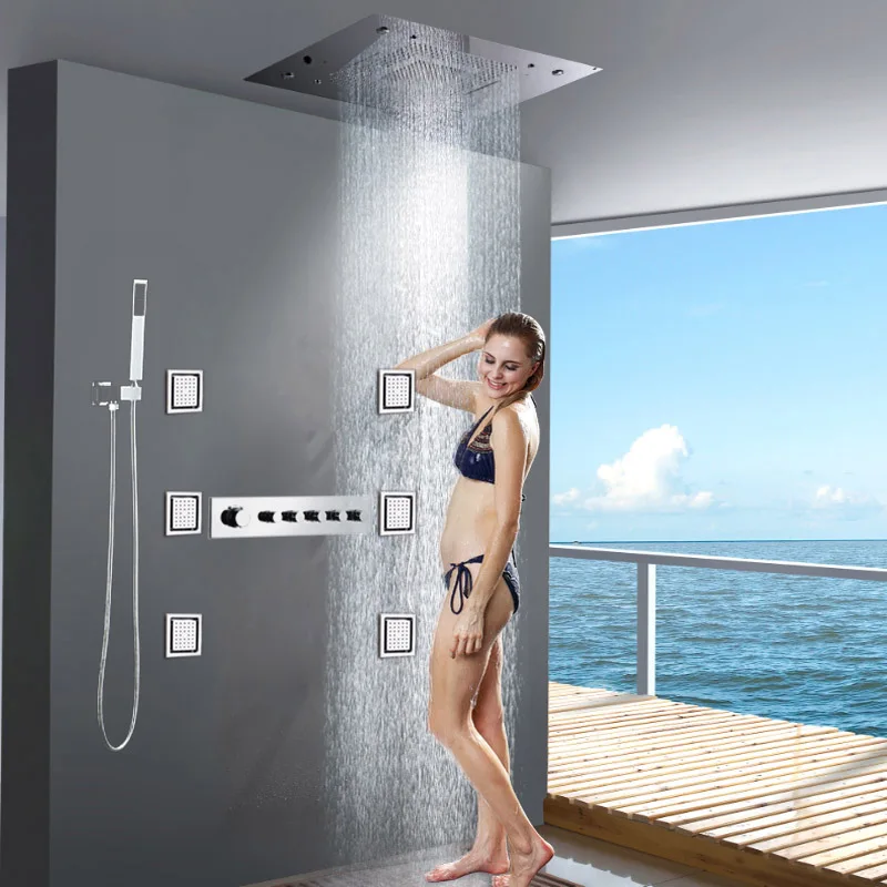 Modern Luxury Bathroom Showers Mixer With Thermostat Rainfall LED 80*60cm Large ShowerHead Stainless Steel 6PCS Jacuzzi SPA Bath
Modern Luxury Bathroom Showers Mixer With Thermostat Rainfall LED 80*60cm Large ShowerHead Stainless Steel 6PCS Jacuzzi SPA Bath