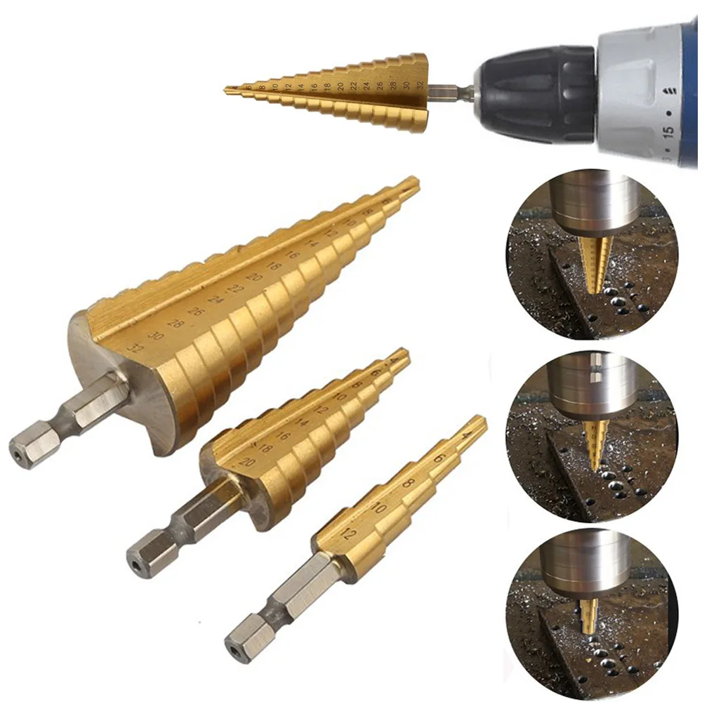 3pcs HSS Titanium Drill Bit 4-12 4-20 4-32 Drilling Power Tools Metal High Speed Steel Wood Hole Cutter Cone Drill Wood Tools
3pcs HSS Titanium Drill Bit 4-12 4-20 4-32 Drilling Power Tools Metal High Speed Steel Wood Hole Cutter Cone Drill Wood Tools
