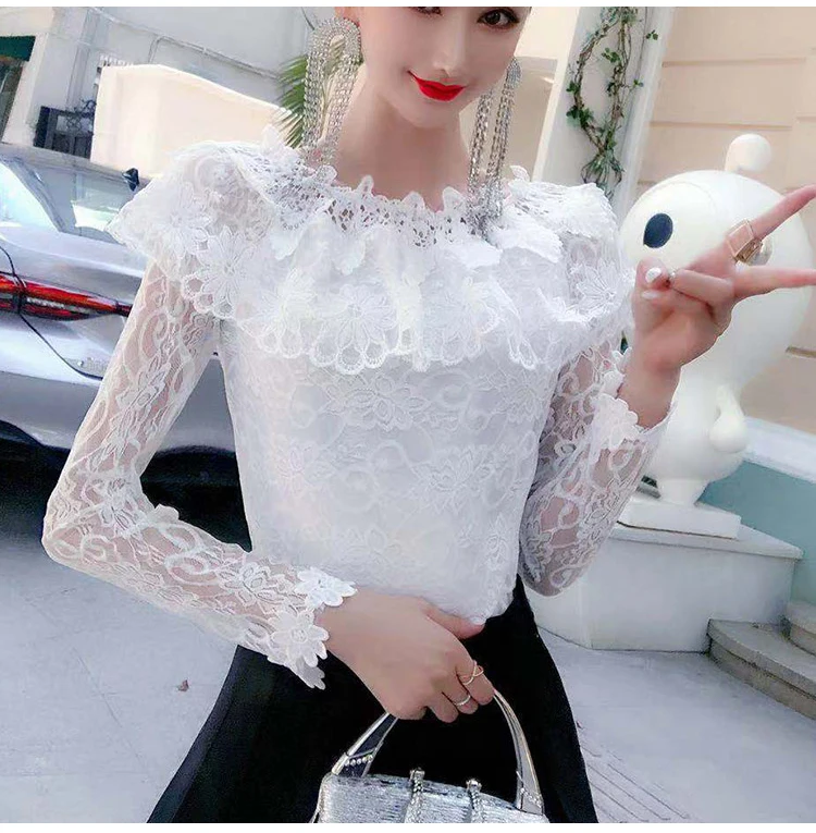 new spring autumn lace sweet style women blouses fashion brand off shoulder perspective tops slash neck hollow out shirts
new spring autumn lace sweet style women blouses fashion brand off shoulder perspective tops slash neck hollow out shirts
