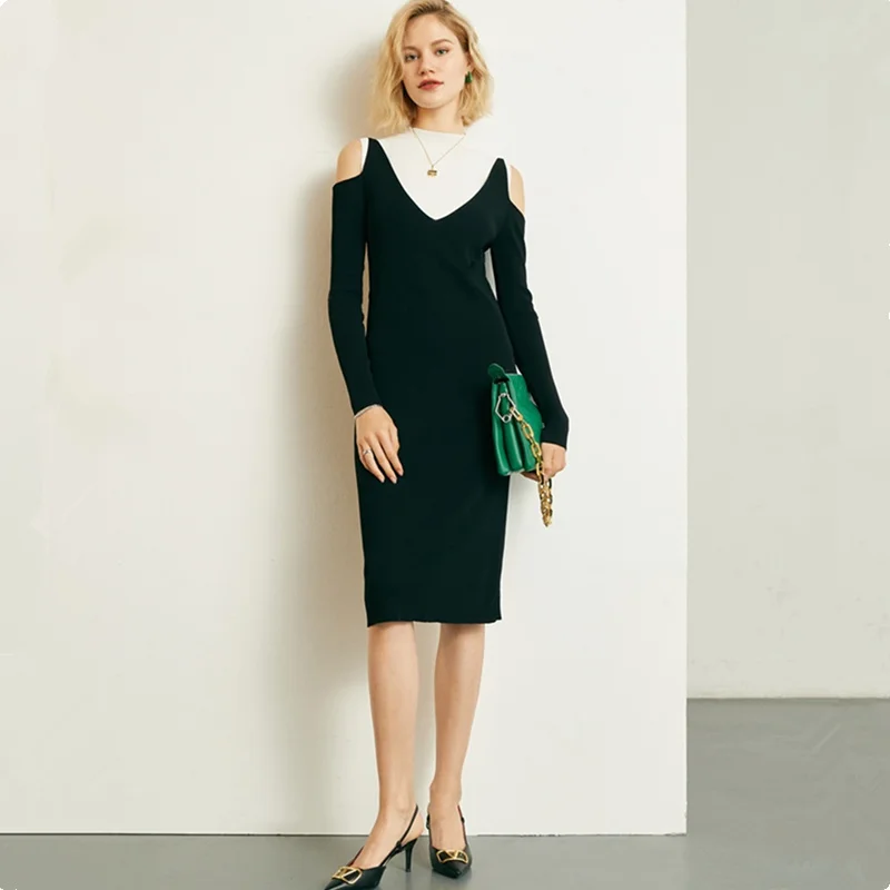 Faux Two Piece Women Black Knitting Dress 2021 Autumn Sexy Off the SHoulder Long Sleeve Bodycon Midi Sweater Dress
Faux Two Piece Women Black Knitting Dress 2021 Autumn Sexy Off the SHoulder Long Sleeve Bodycon Midi Sweater Dress