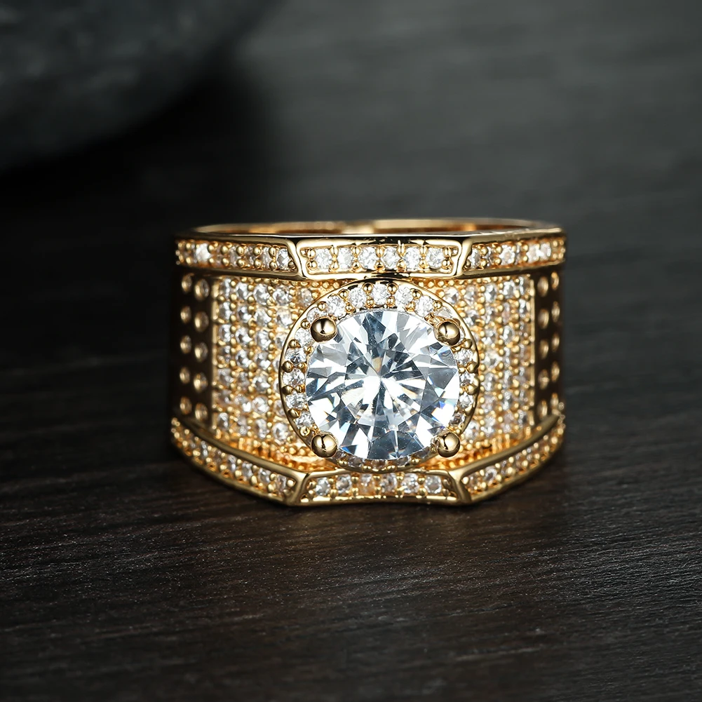 Luxury Domineering 18K Gold Round Diamond Ring for Men Full Mosaic Zircon Wedding Party Jewelry Gift
Luxury Domineering 18K Gold Round Diamond Ring for Men Full Mosaic Zircon Wedding Party Jewelry Gift