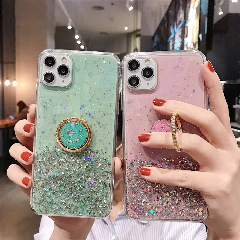 

Ring Stand Phone Case For Samsung J8 2018 J6 J4 Plus J2 J7 Prime A01 A21 A31 A41 A11 M10 M20 M30 M40 M60s M80s M31 M21 Glitter