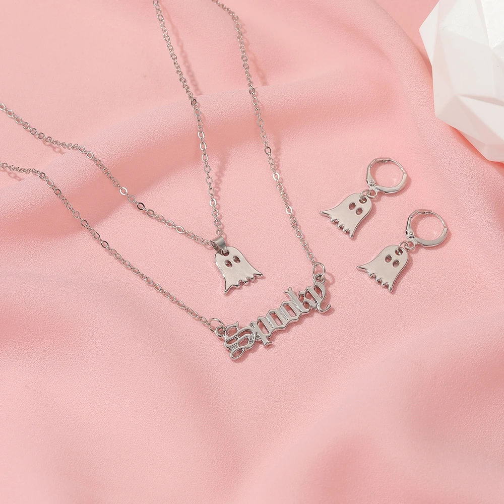 Funny Double Layer Letter Little Ghost Necklace Funny Elf Pendant Earrings Buckle Halloween Christmas Accessories Women Set
Funny Double Layer Letter Little Ghost Necklace Funny Elf Pendant Earrings Buckle Halloween Christmas Accessories Women Set