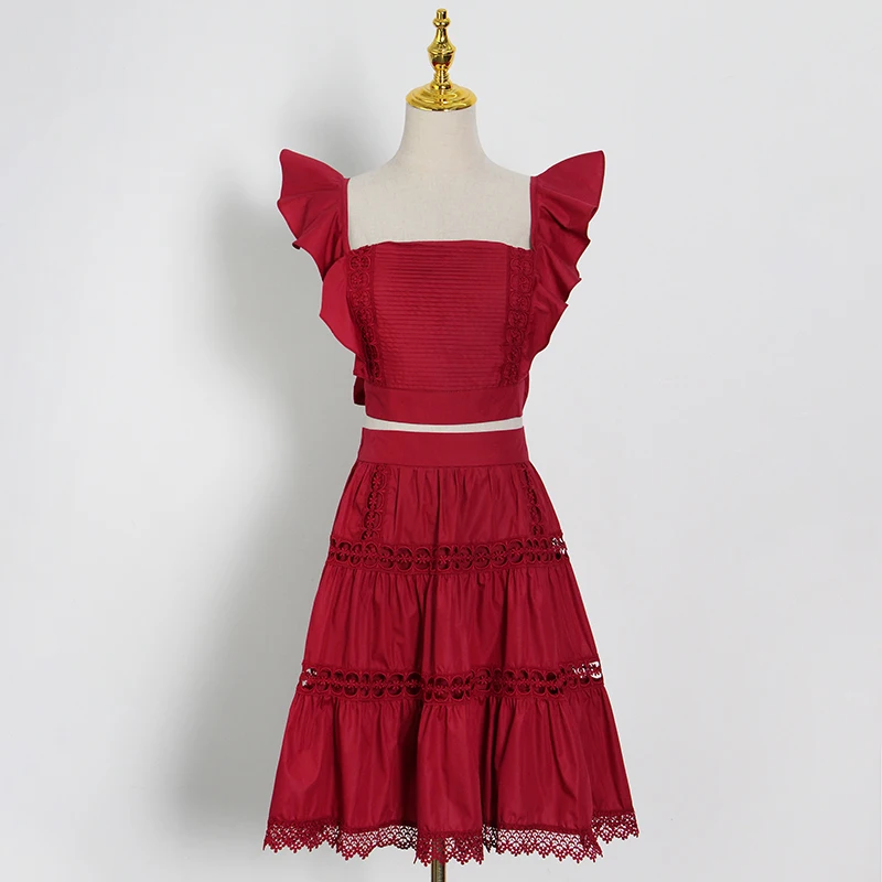 Женский комплект из двух предметов с оборками, топ с квадратным вырезом без рукавов, белая Лоскутная кружевная юбка с высокой талией, сексуальные комплекты на лето
Женский комплект из двух предметов с оборками, топ с квадратным вырезом без рукавов, белая Лоскутная кружевная юбка с высокой талией, сексуальные комплекты на лето