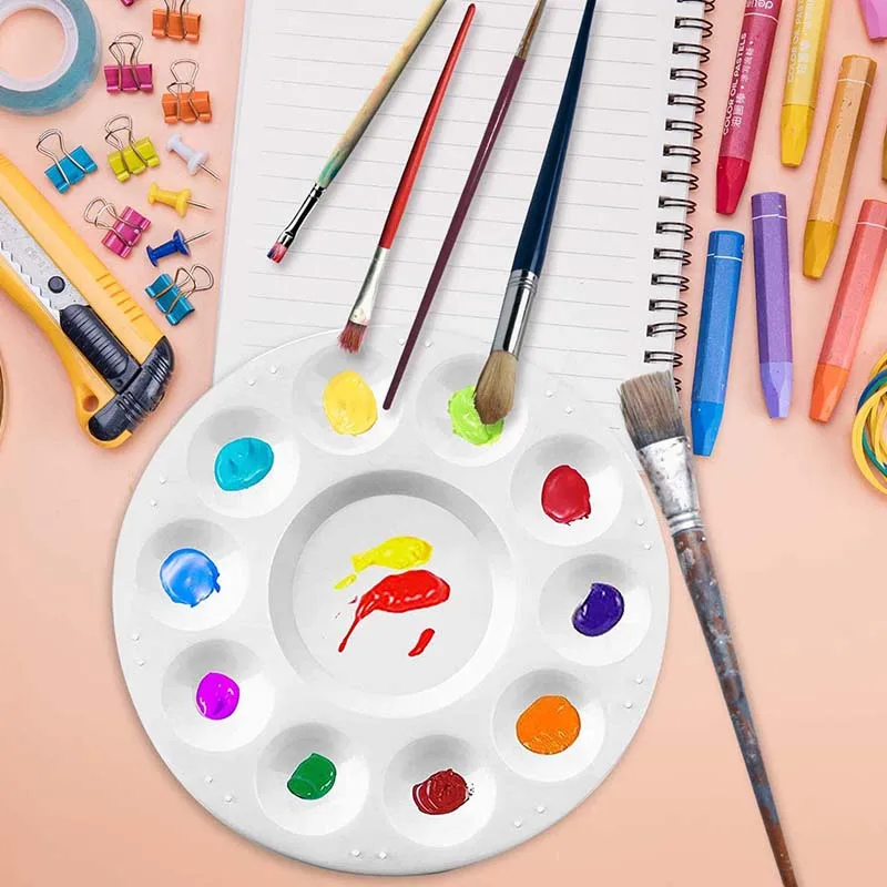 Round Plastic Kids Paint Palettes White Paint Palette with 10 Wells and 1 Central Tank Easy for Painters To Handle
Round Plastic Kids Paint Palettes White Paint Palette with 10 Wells and 1 Central Tank Easy for Painters To Handle
