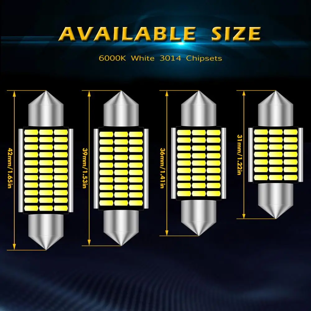 2pcs Canbus Led Festoon 31mm 36mm 39mm 41mm C10W C5W Led Lamp Lighting Car Dome Light Bulb For VW Volkswagen Touareg 2004-2010
2pcs Canbus Led Festoon 31mm 36mm 39mm 41mm C10W C5W Led Lamp Lighting Car Dome Light Bulb For VW Volkswagen Touareg 2004-2010