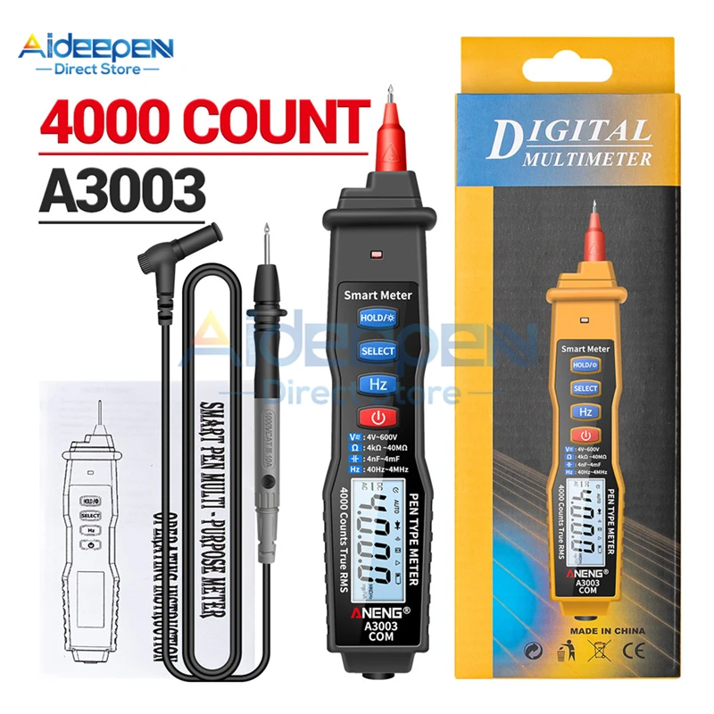A3003 Digital Multimeter Pen Type Meter 4000 Counts with Non Contact AC/DC Voltage Resistance Capacitance Hz Tester Tool
A3003 Digital Multimeter Pen Type Meter 4000 Counts with Non Contact AC/DC Voltage Resistance Capacitance Hz Tester Tool