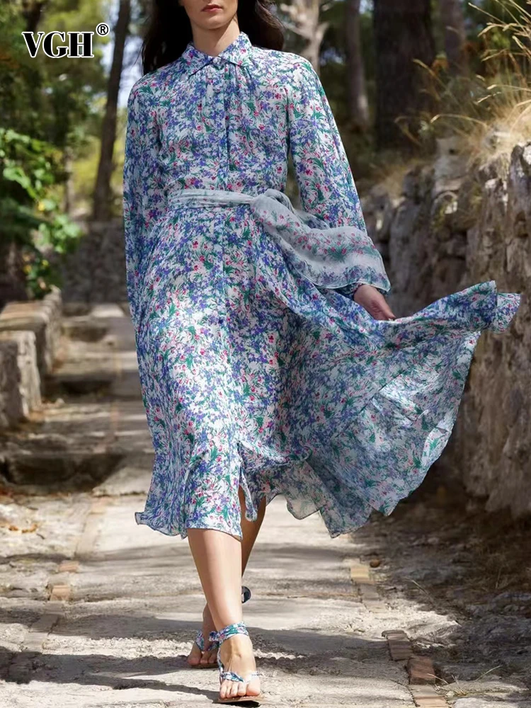 VGH Casual Slim Print Lace Up Dress Female Lapel Long Sleeve Gathered Waist Fashion Temperament Dresses For Women Autumn 2021
VGH Casual Slim Print Lace Up Dress Female Lapel Long Sleeve Gathered Waist Fashion Temperament Dresses For Women Autumn 2021