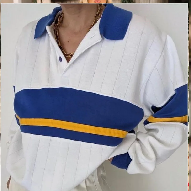 White Texture Print Polo Neck Sweatshirt Women Plus Size Long Sleeve Tops Loose Pullover Harajuku Vintage Fashion Clothes Spring
White Texture Print Polo Neck Sweatshirt Women Plus Size Long Sleeve Tops Loose Pullover Harajuku Vintage Fashion Clothes Spring
