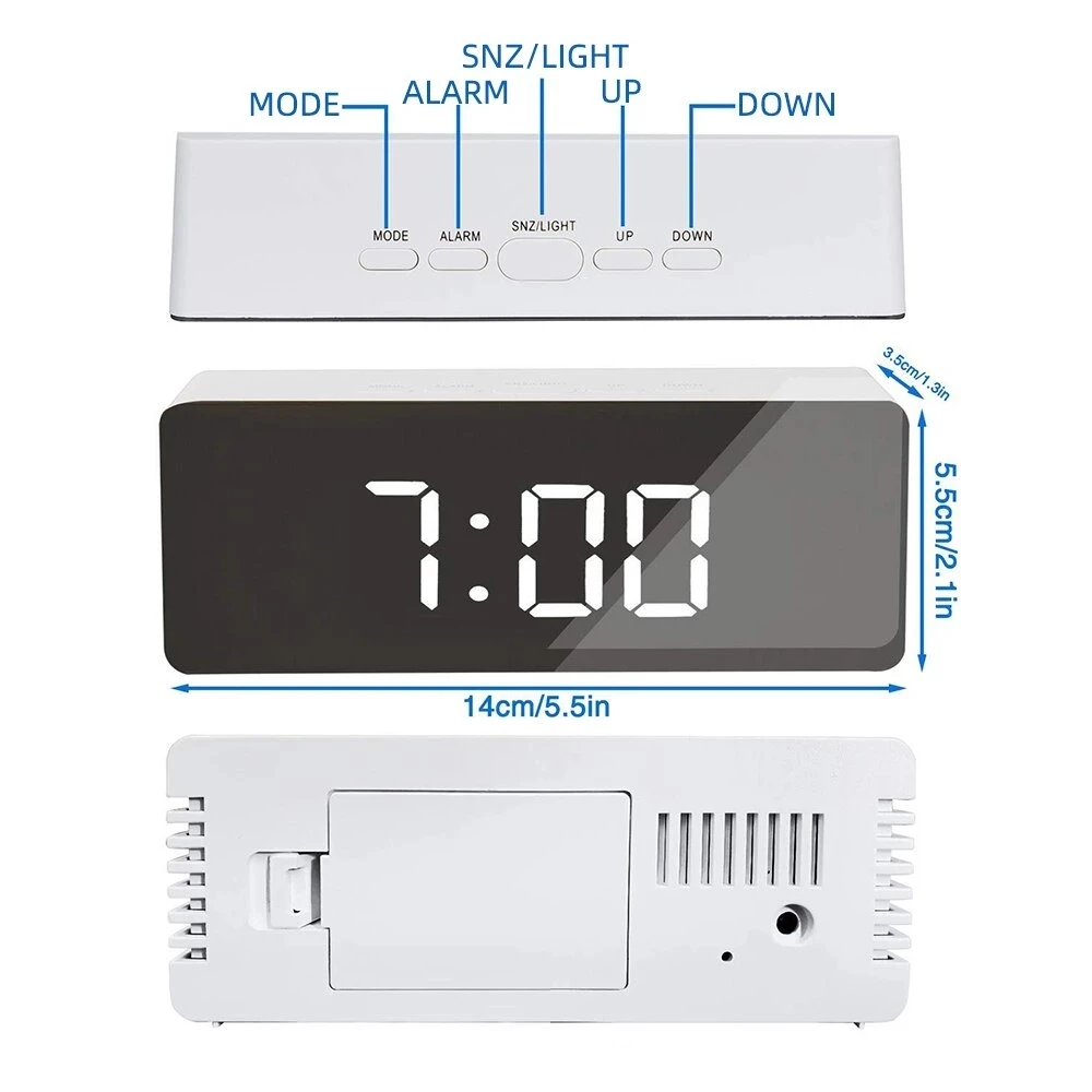 LED Mirror Alarm Clock Digital Snooze Table Clock Wake Up Light Electronic Large Time Temperature Display Home Decoration Clock
LED Mirror Alarm Clock Digital Snooze Table Clock Wake Up Light Electronic Large Time Temperature Display Home Decoration Clock
