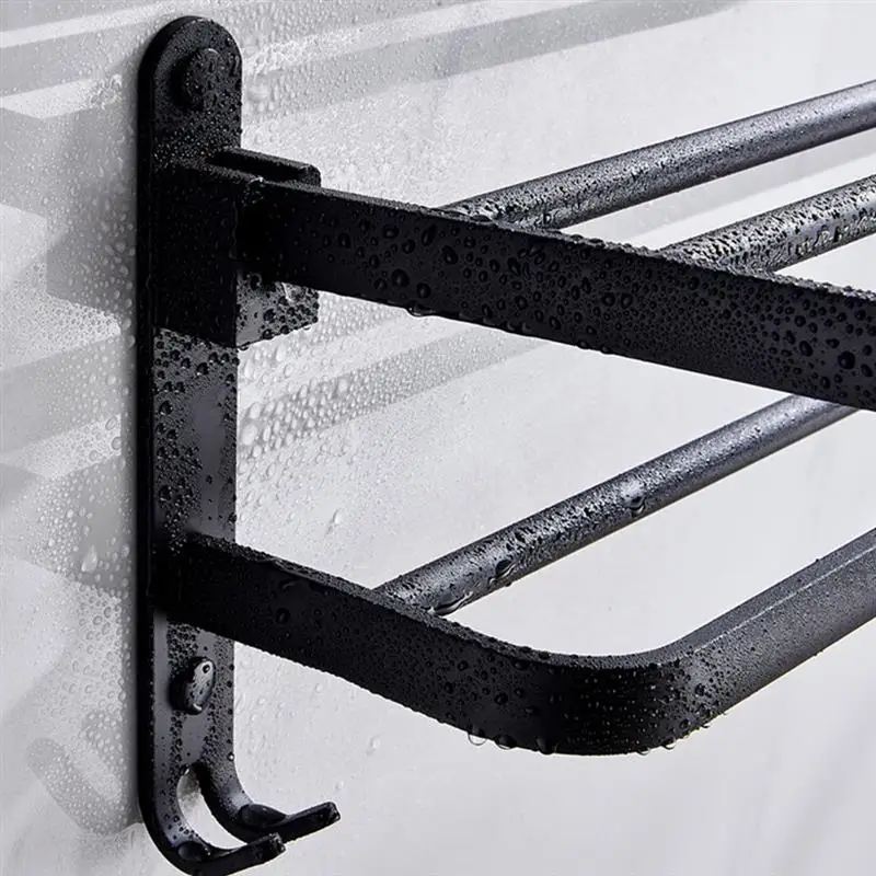 Bathroom Towel Rack, Anti-Rust Moisture-Proof Foldable Sundries Storage Shelf, Double Layers And Round Corners With Hooks
Bathroom Towel Rack, Anti-Rust Moisture-Proof Foldable Sundries Storage Shelf, Double Layers And Round Corners With Hooks